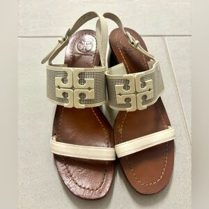 White Tory Burch Round Wedge Heels